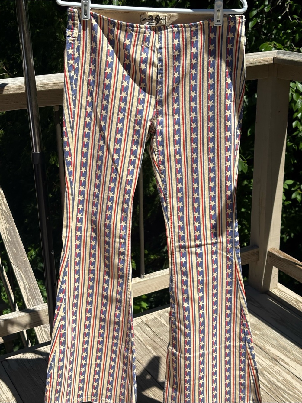 Free People Striped Star Print Flared Pants in Red, Blue, Cream - Picture 6 of 8